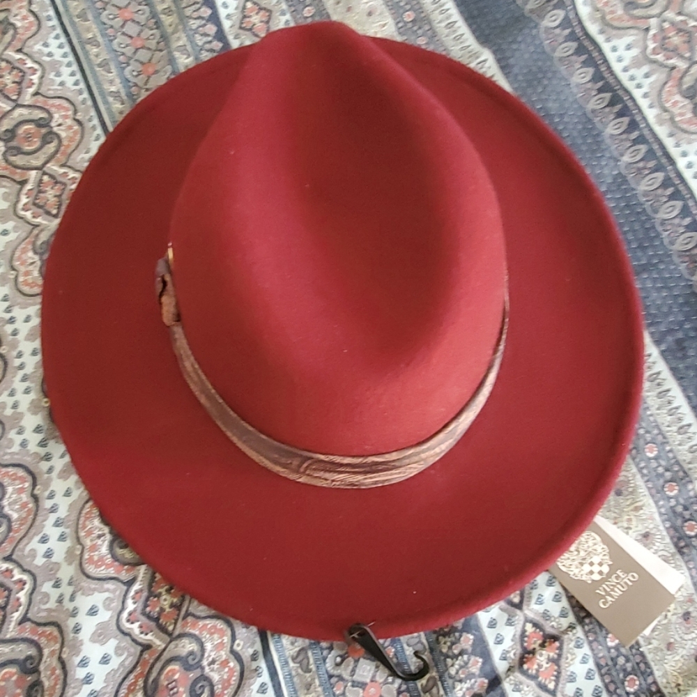 Broad Rim Burgundy Hat With Brown Silk Trimming